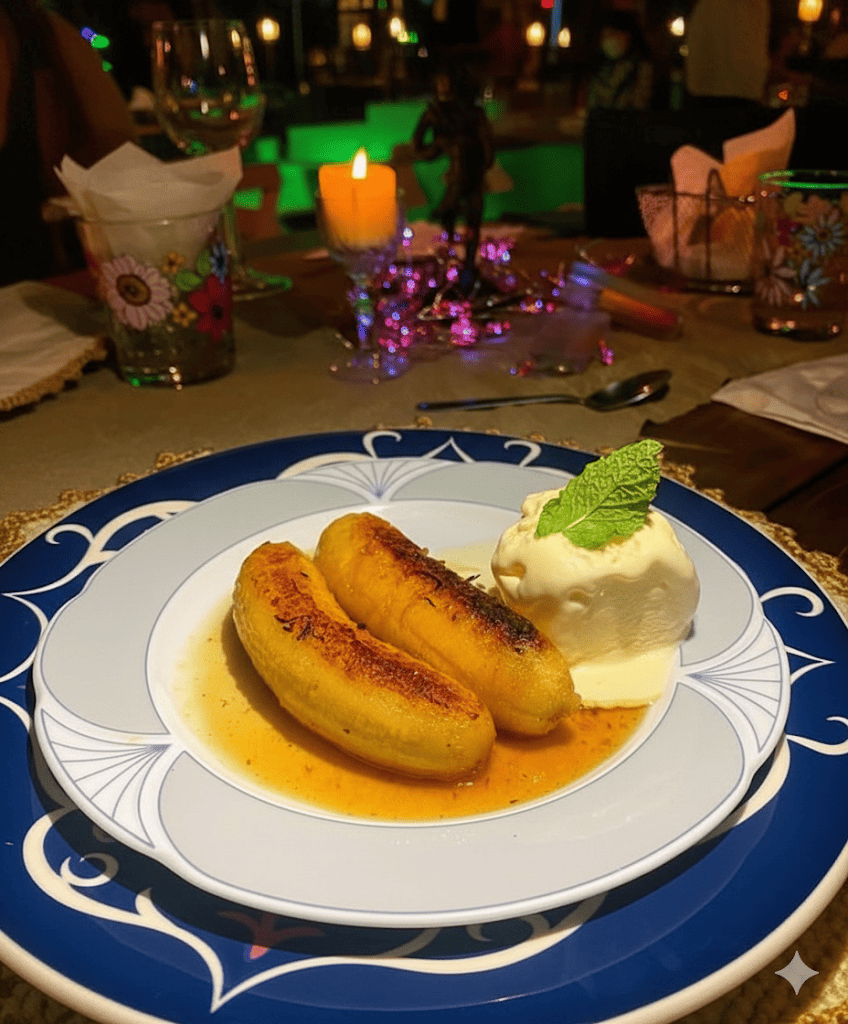 Banana Flambada com Sorvete de Baunilha